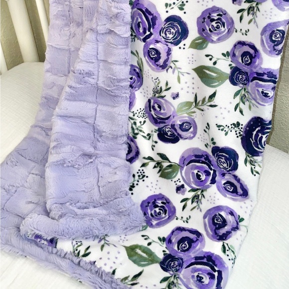 Lavender Floral Baby/ Toddler Minky Blanket - Picture 3 of 4